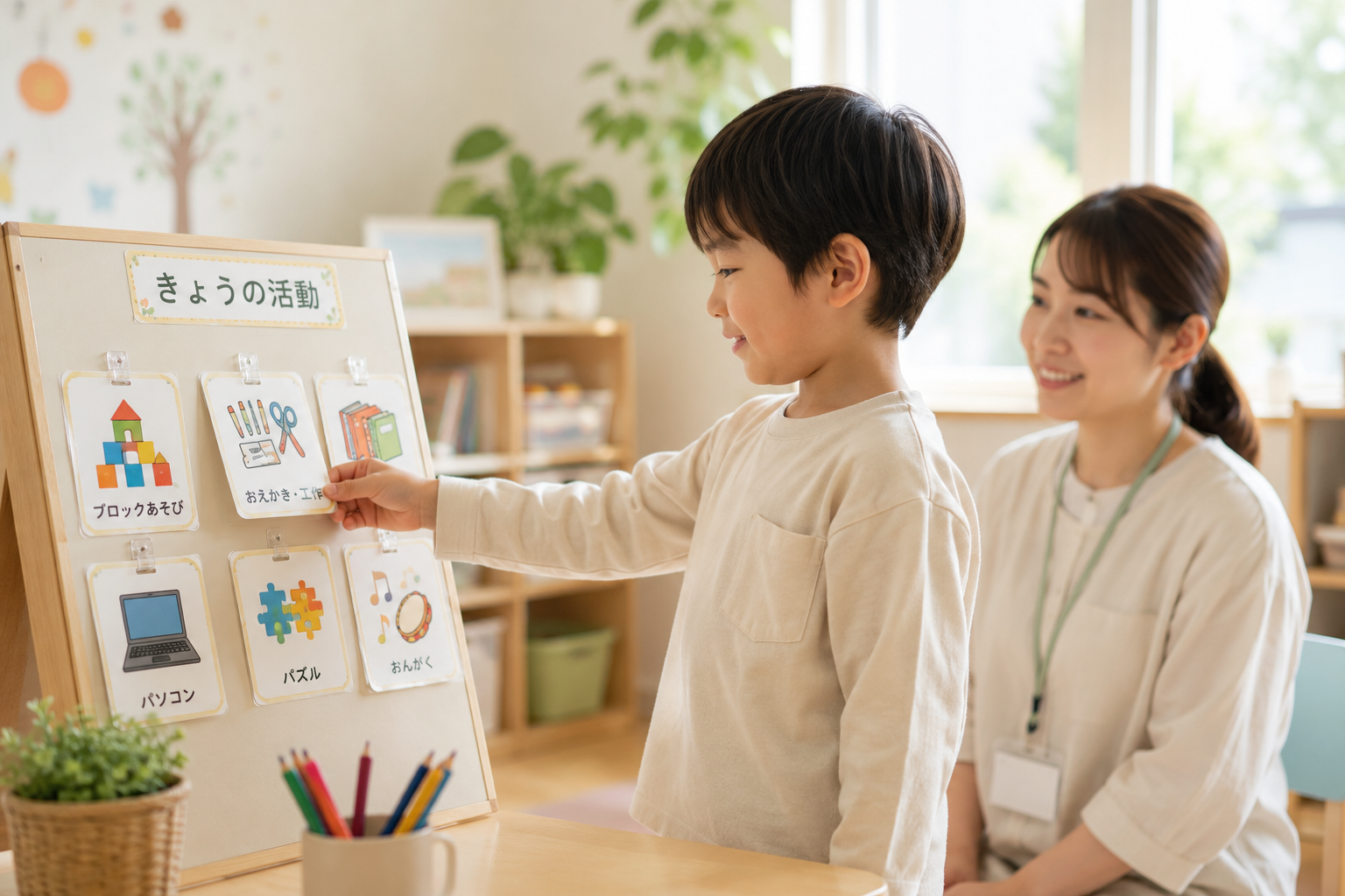 活動カードを自分で選ぶ子ども